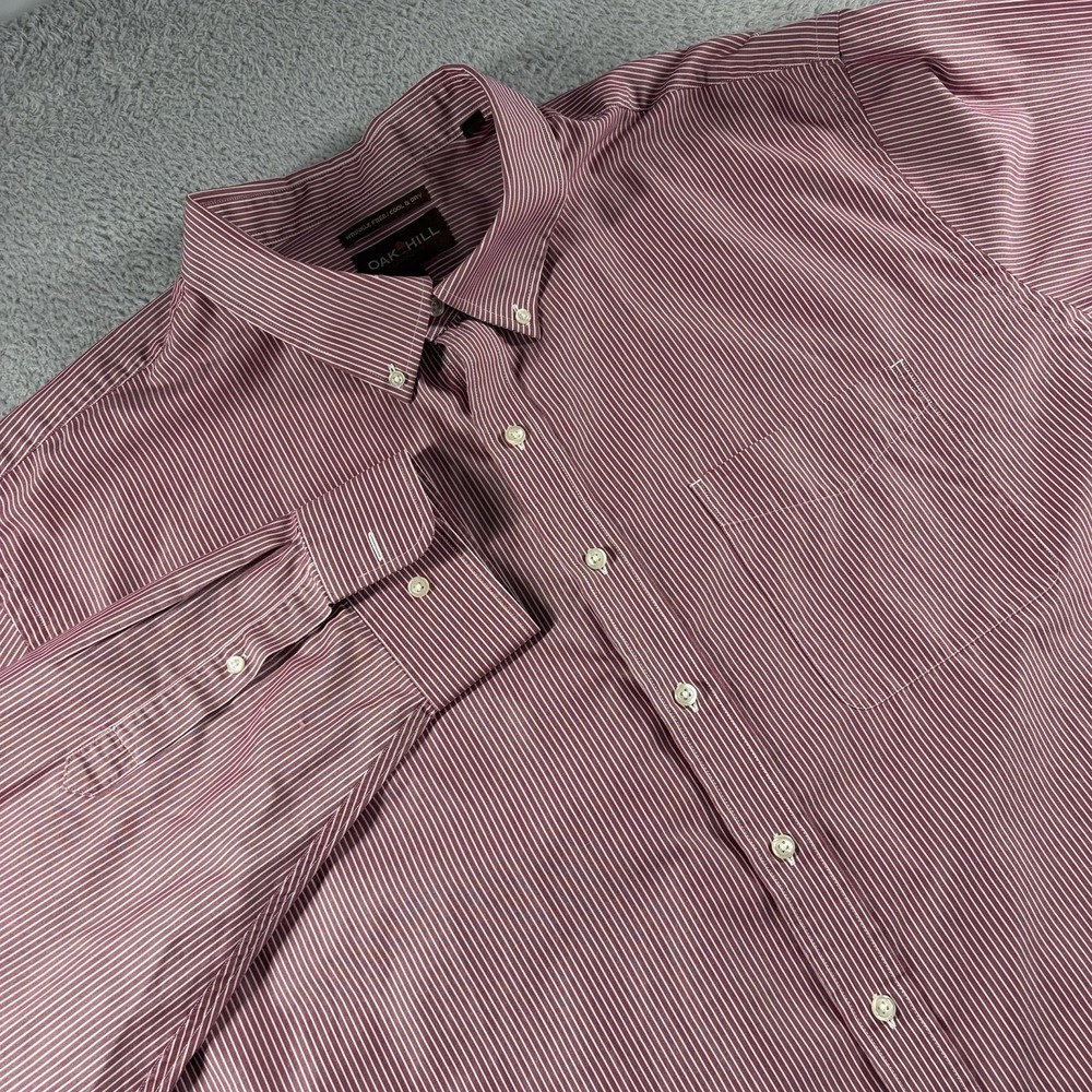Oak Hill Dress Shirt Mens 4XLT Red Stripe Wrinkle‎ Free Cool Dry Button Down